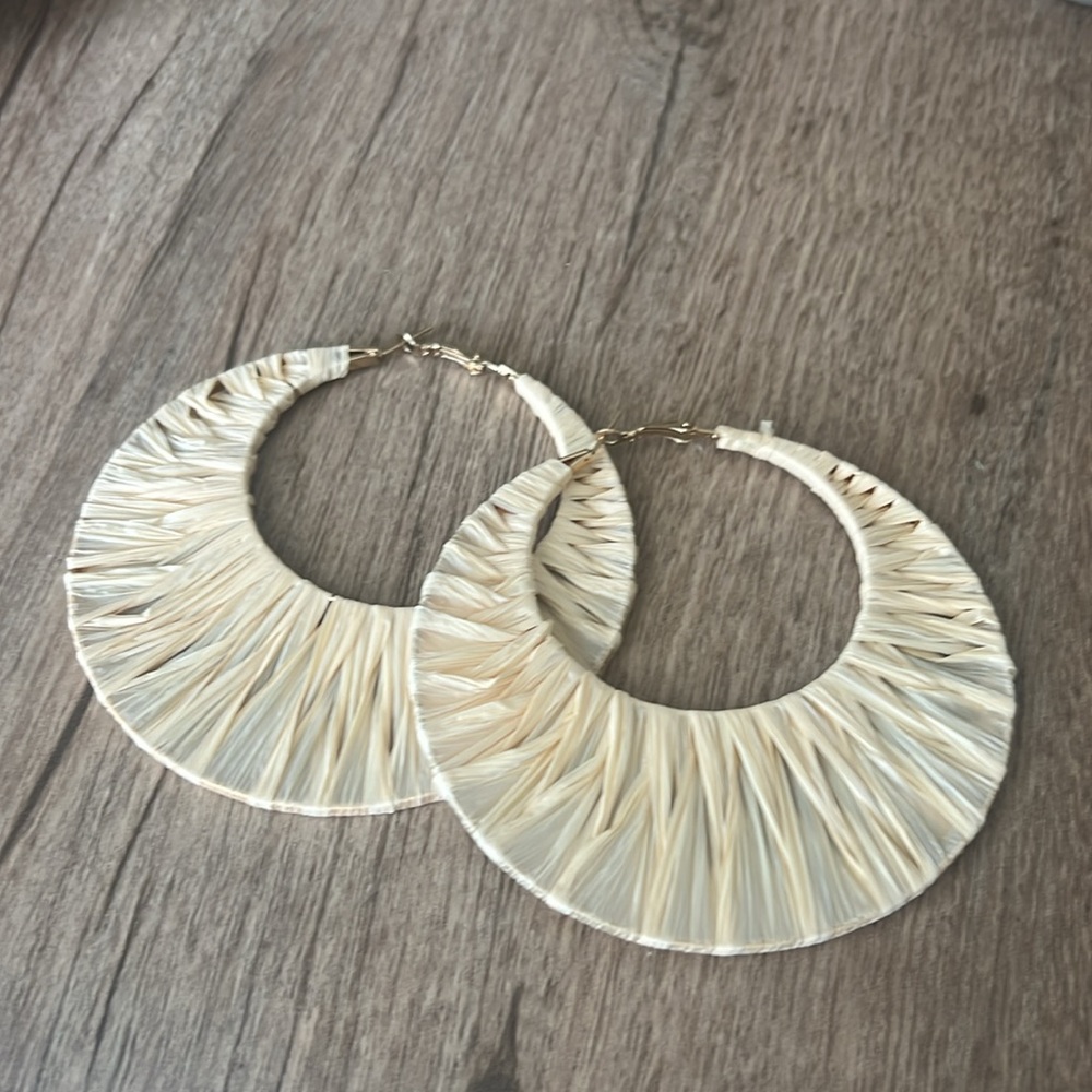 Raffia Hoop Earrings Large Size 3.5” Statement Earrings